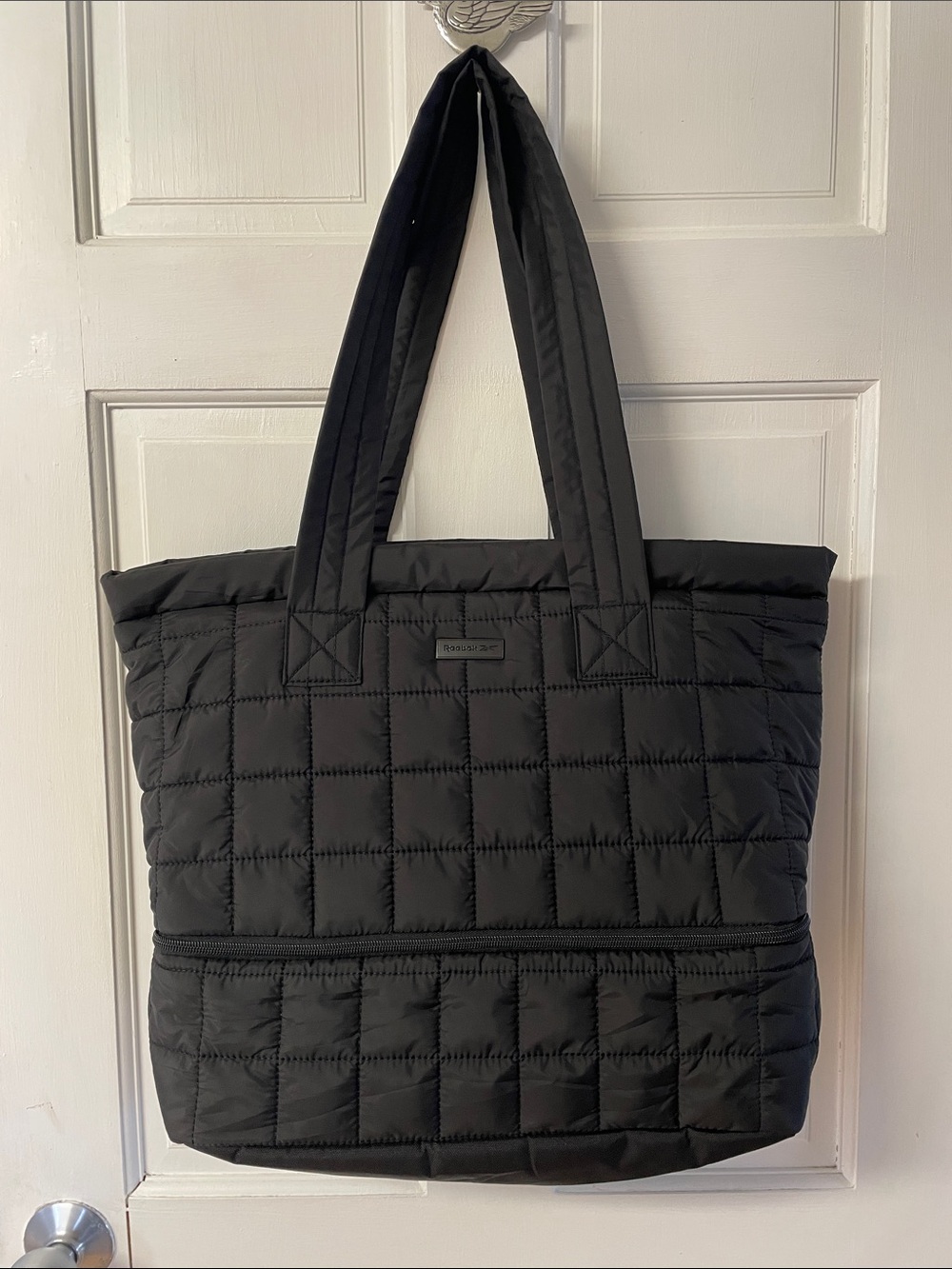 Reebok Ellie Puffer Lightweight Quilted Carry All 2 Layer Tote Bag Black